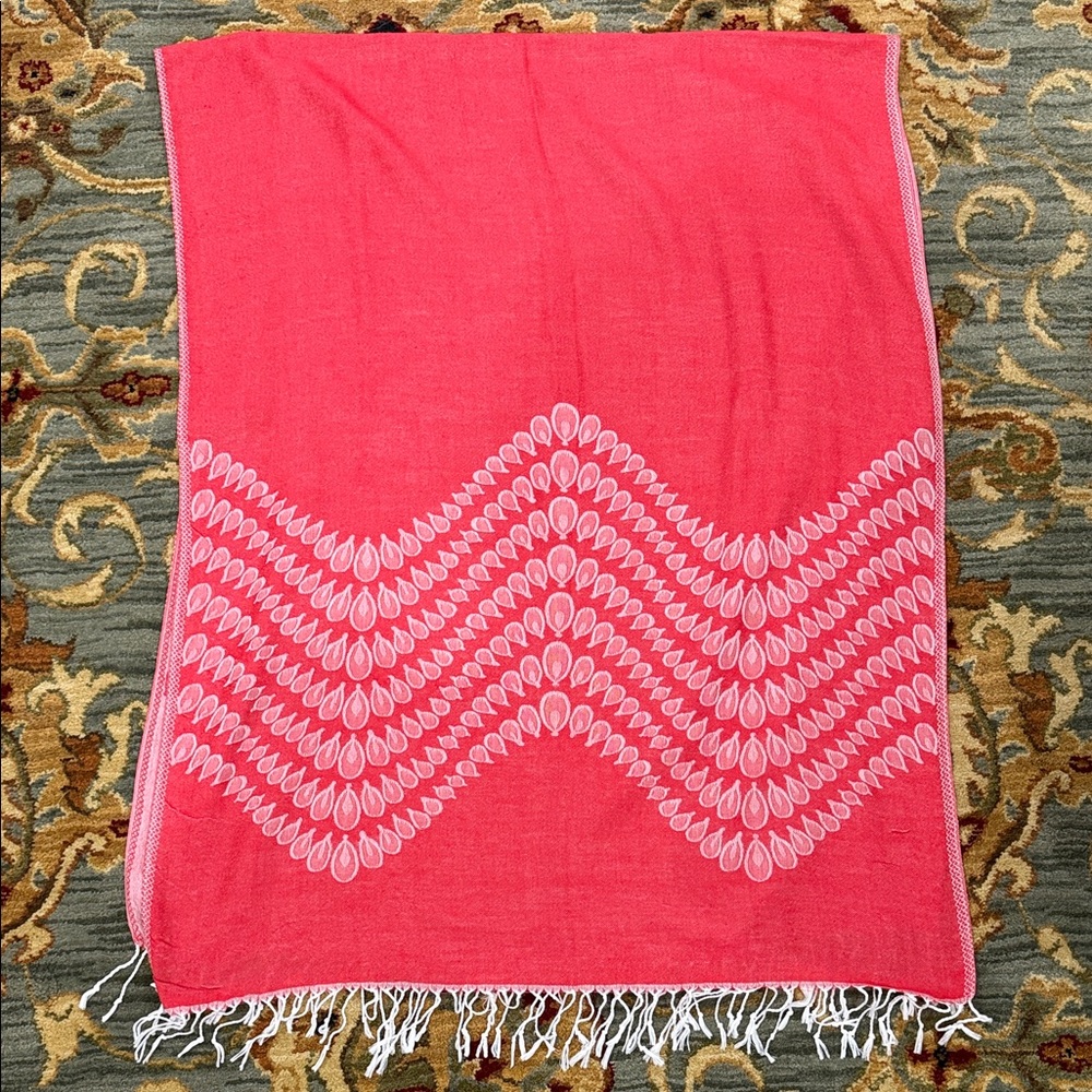 Sam Well Reversible Pashmina Scarf Red and White Patterned 100% Cashmere - Picture 4 of 9